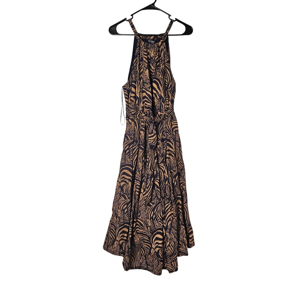 Banana Republic Zebra Print Midi Linen Fit and Flare Dress Womens Large NWT